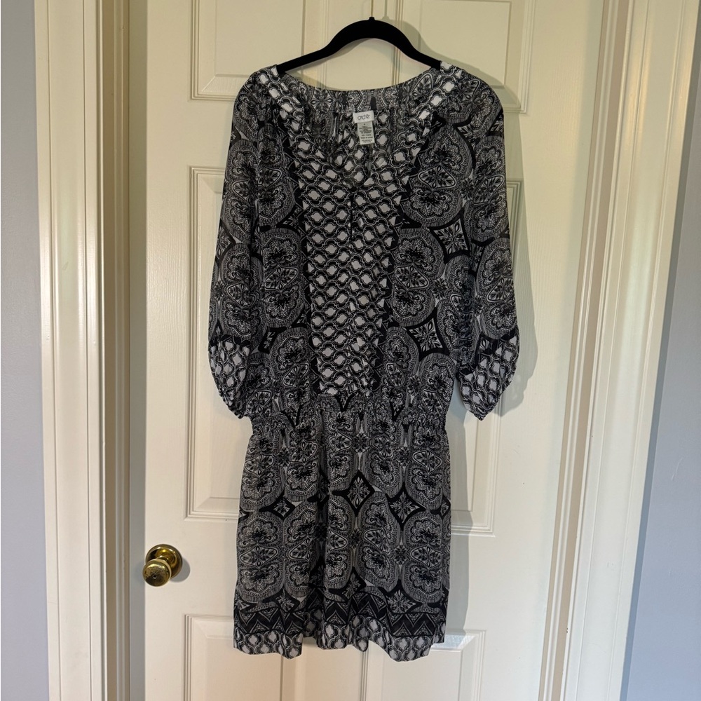 Cache Black and White Sundress with Bishop Sleeves